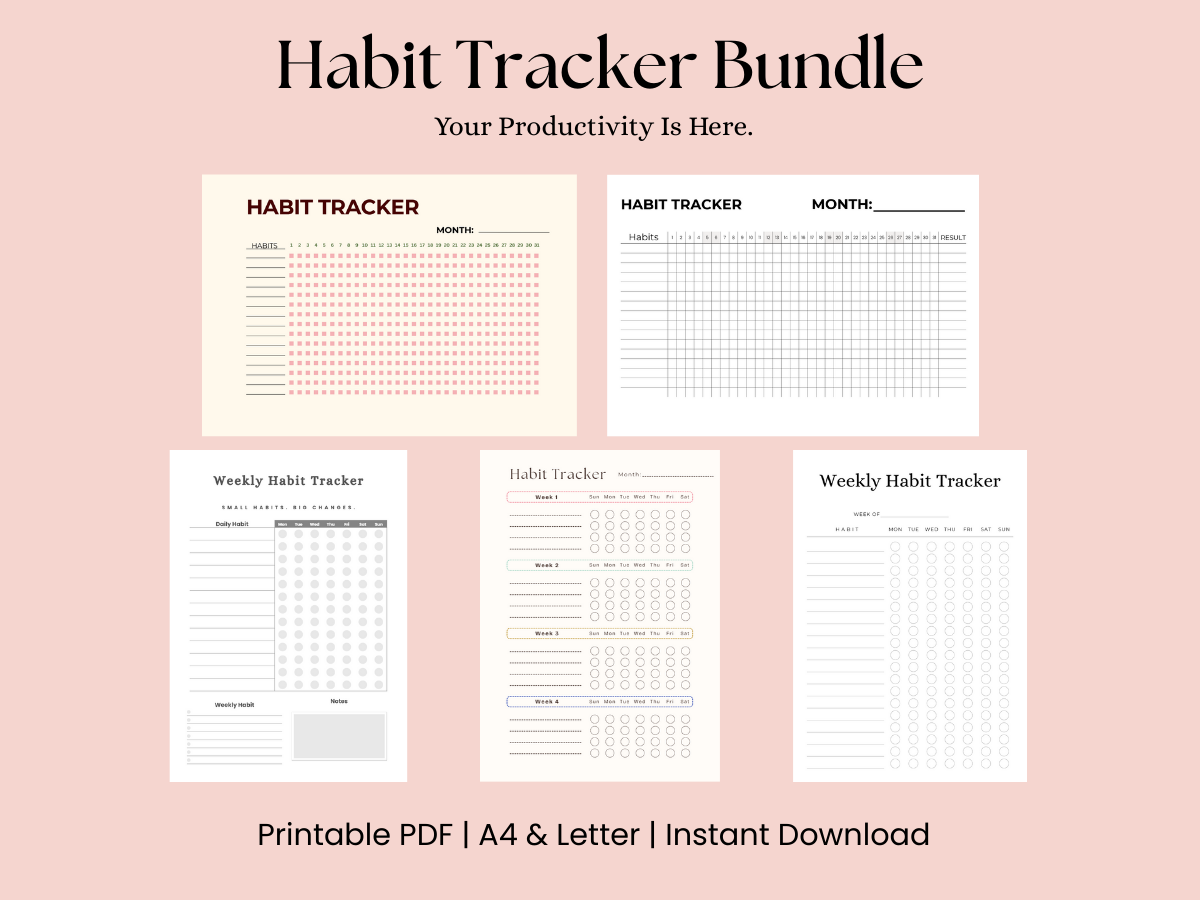 Habit Tracker Bundle | Weekly & Monthly Printable PDF Planner