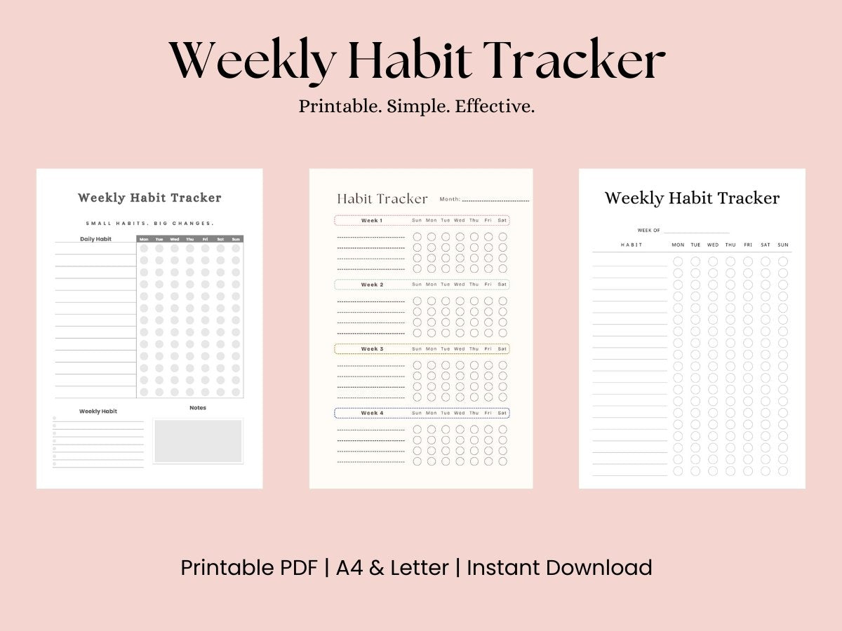 Weekly Habit Tracker Printable PDF – 3 Printable Designs (A4 & US Letter)