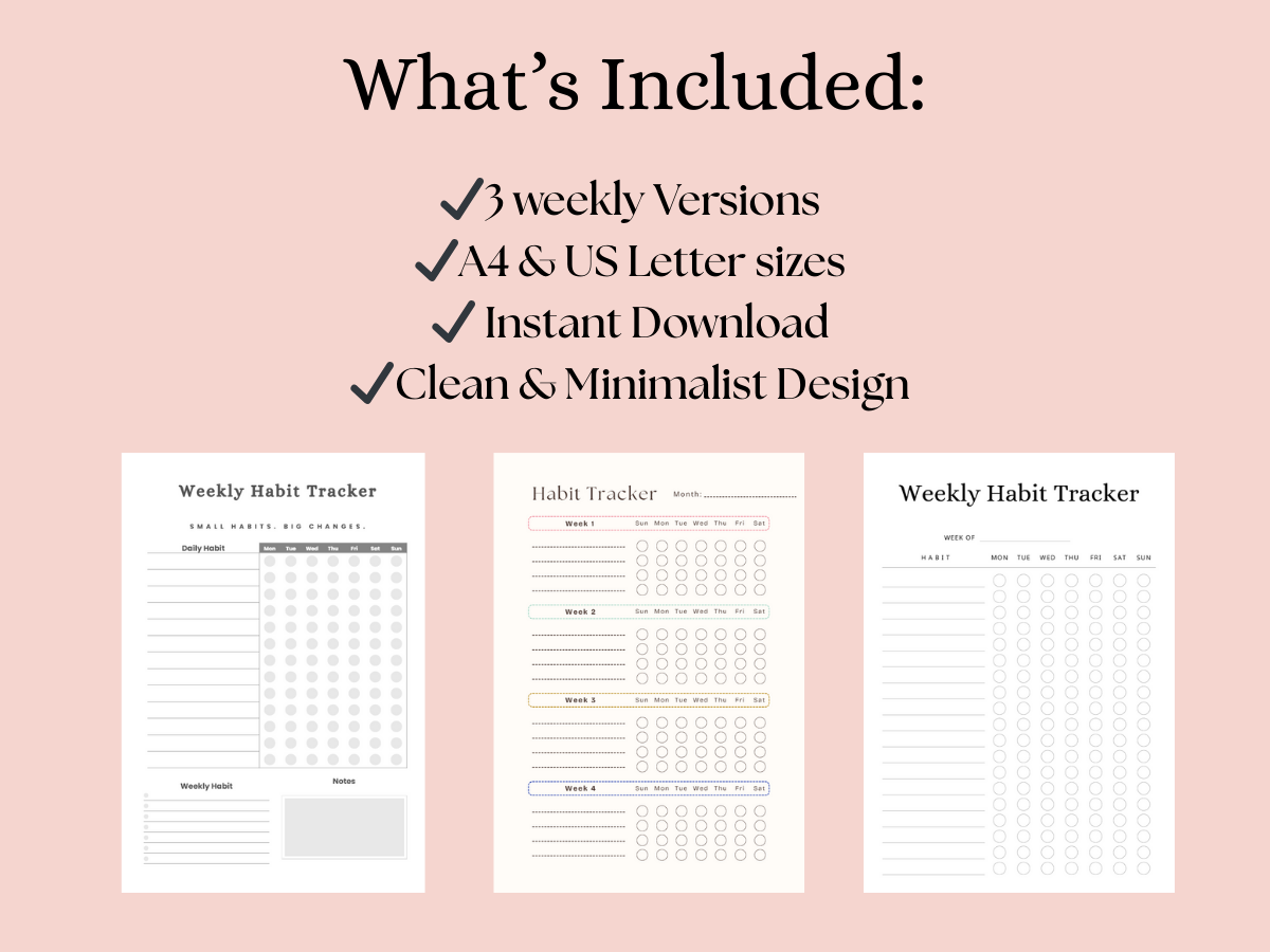 Weekly Habit Tracker Printable PDF – 3 Printable Designs (A4 & US Letter)