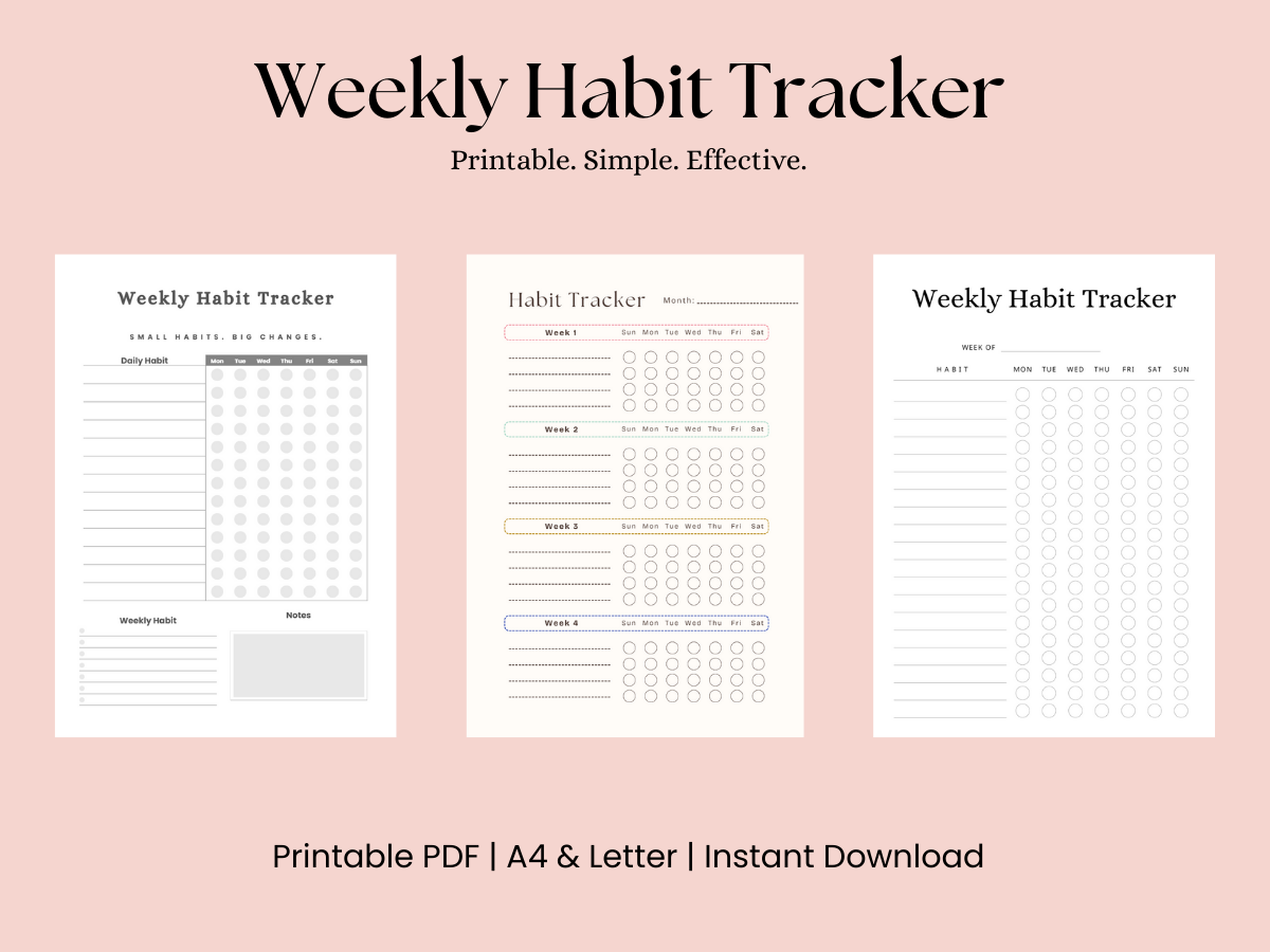 Weekly Habit Tracker Printable PDF – 3 Printable Designs (A4 & US Letter)
