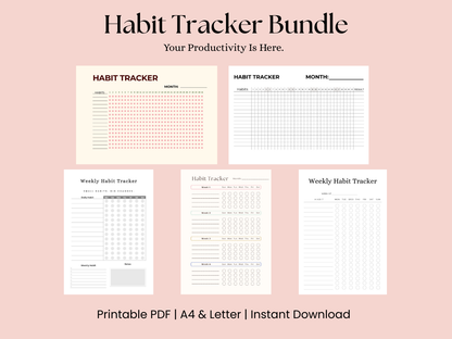 Habit Tracker Bundle | Weekly & Monthly Printable PDF Planner