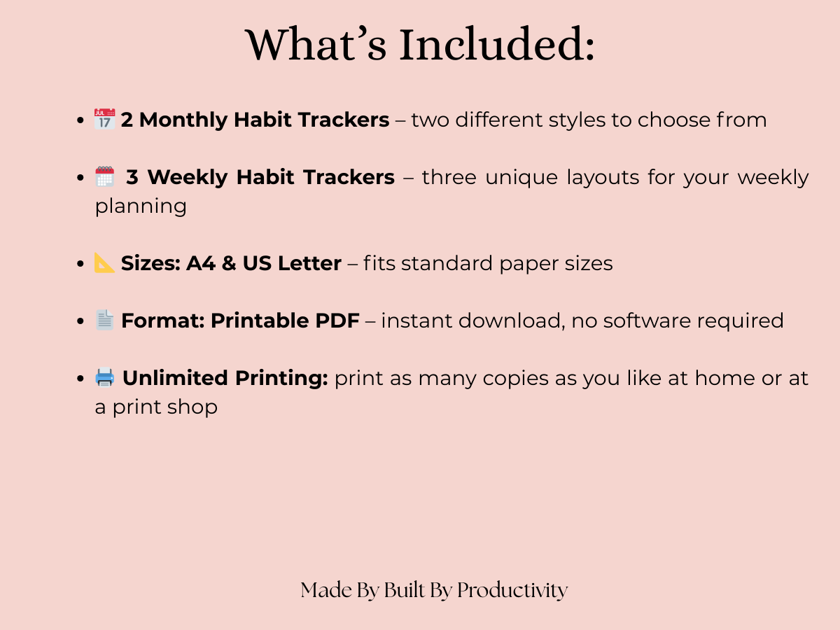 Habit Tracker Bundle | Weekly & Monthly Printable PDF Planner