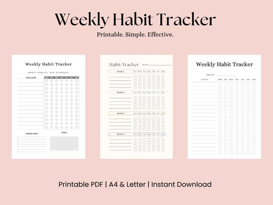 Weekly Habit Tracker Printable PDF – 3 Printable Designs (A4 & US Letter)
