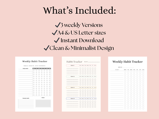Weekly Habit Tracker Printable PDF – 3 Printable Designs (A4 & US Letter)